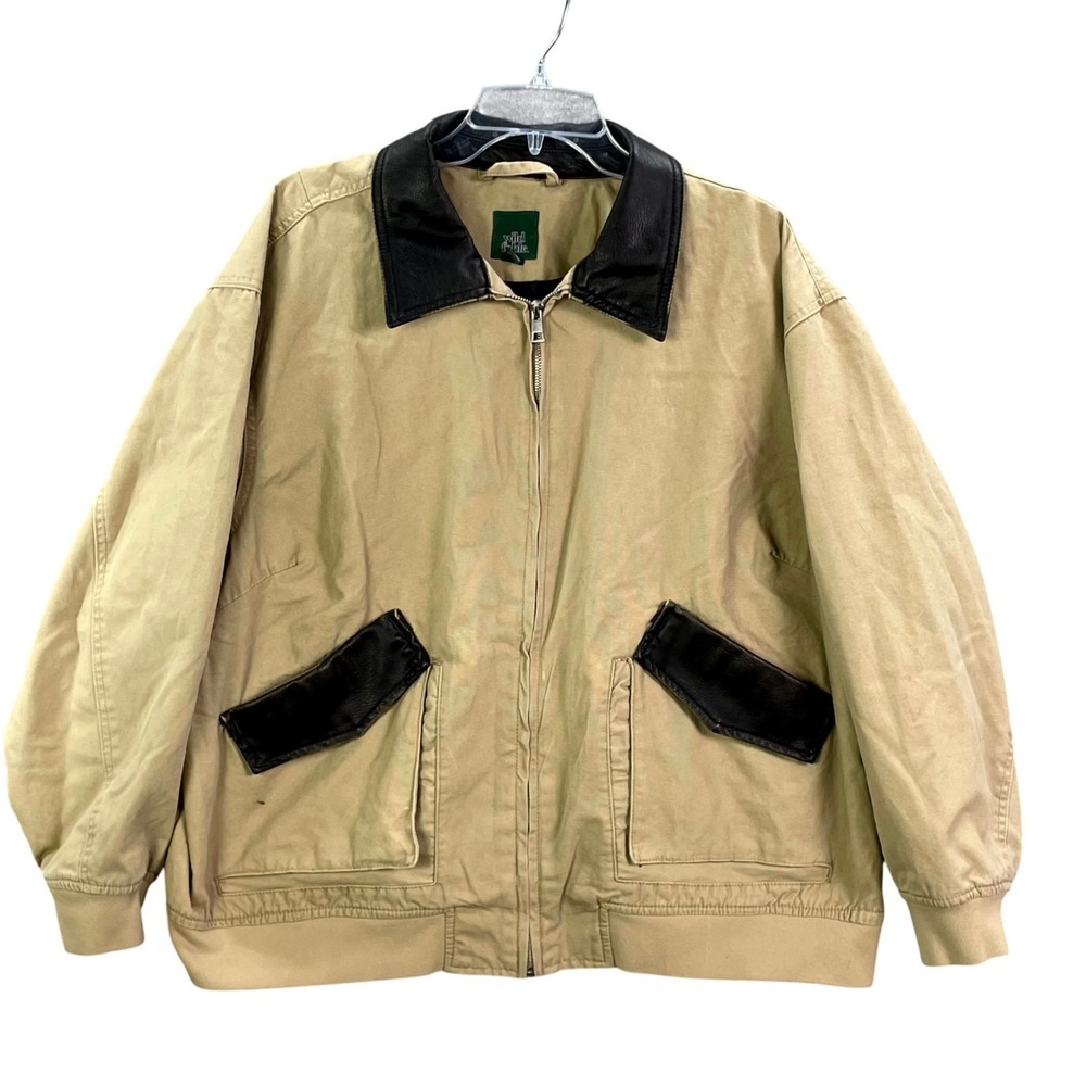 Wild Fable Bomber Jacket Womens 2XL Cotton Canvas Faux Leather Collar Utility